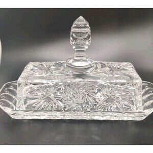 Vintage Hand Cut Crystal ELEANOR Covered Butter Dish Pinwheel Diamond Cut Design